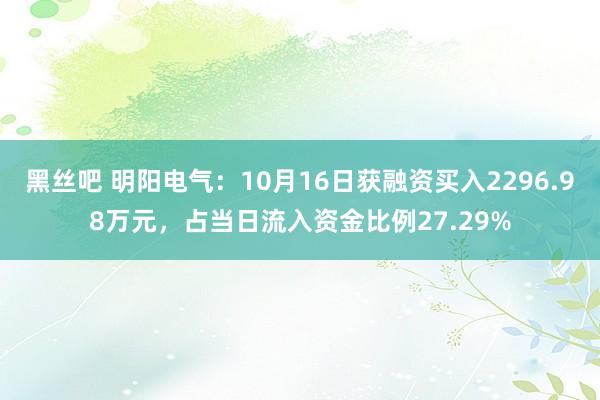 黑丝吧 明阳电气：10月16日获融资买入2296.98万元，占当日流入资金比例27.29%