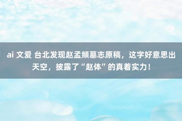 ai 文爱 台北发现赵孟頫墓志原稿，这字好意思出天空，披露了“赵体”的真着实力！