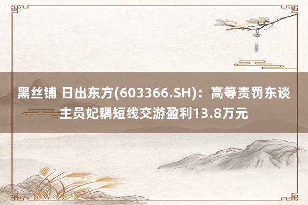 黑丝铺 日出东方(603366.SH)：高等责罚东谈主员妃耦短线交游盈利13.8万元