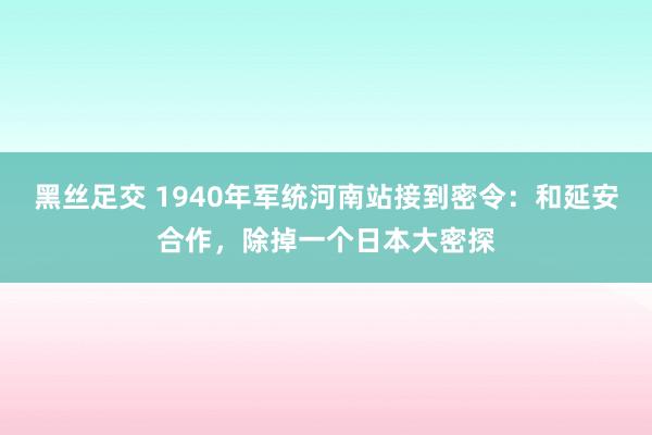 黑丝足交 1940年军统河南站接到密令：和延安合作，除掉一个日本大密探