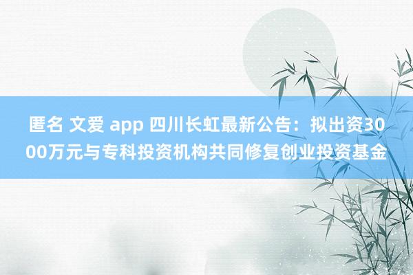 匿名 文爱 app 四川长虹最新公告：拟出资3000万元与专科投资机构共同修复创业投资基金