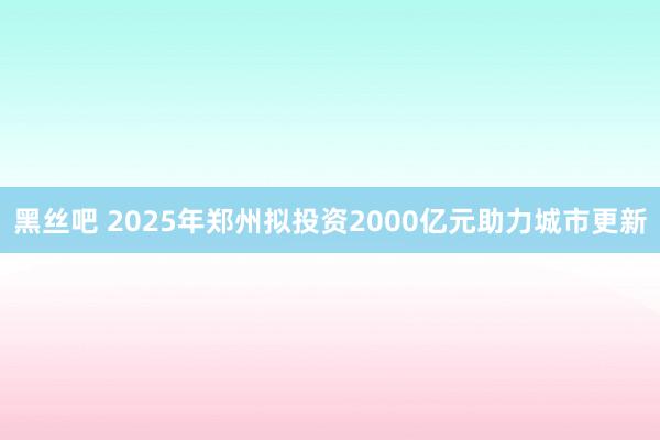 黑丝吧 2025年郑州拟投资2000亿元助力城市更新
