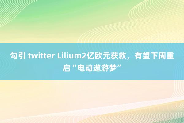 勾引 twitter Lilium2亿欧元获救，有望下周重启“电动遨游梦”